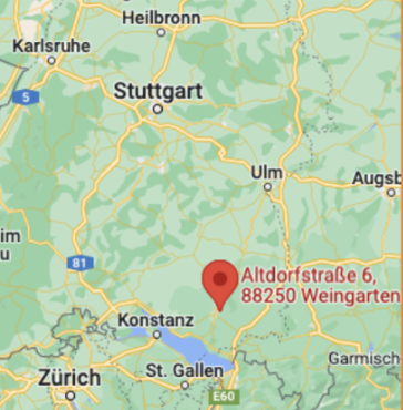 Der Ort Weingarten auf der Deutschlandkarte